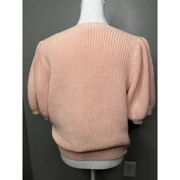525 America V-Neck Puff Sleeve Knit Sweater Medium Womens Pink - Picture 4 of 17